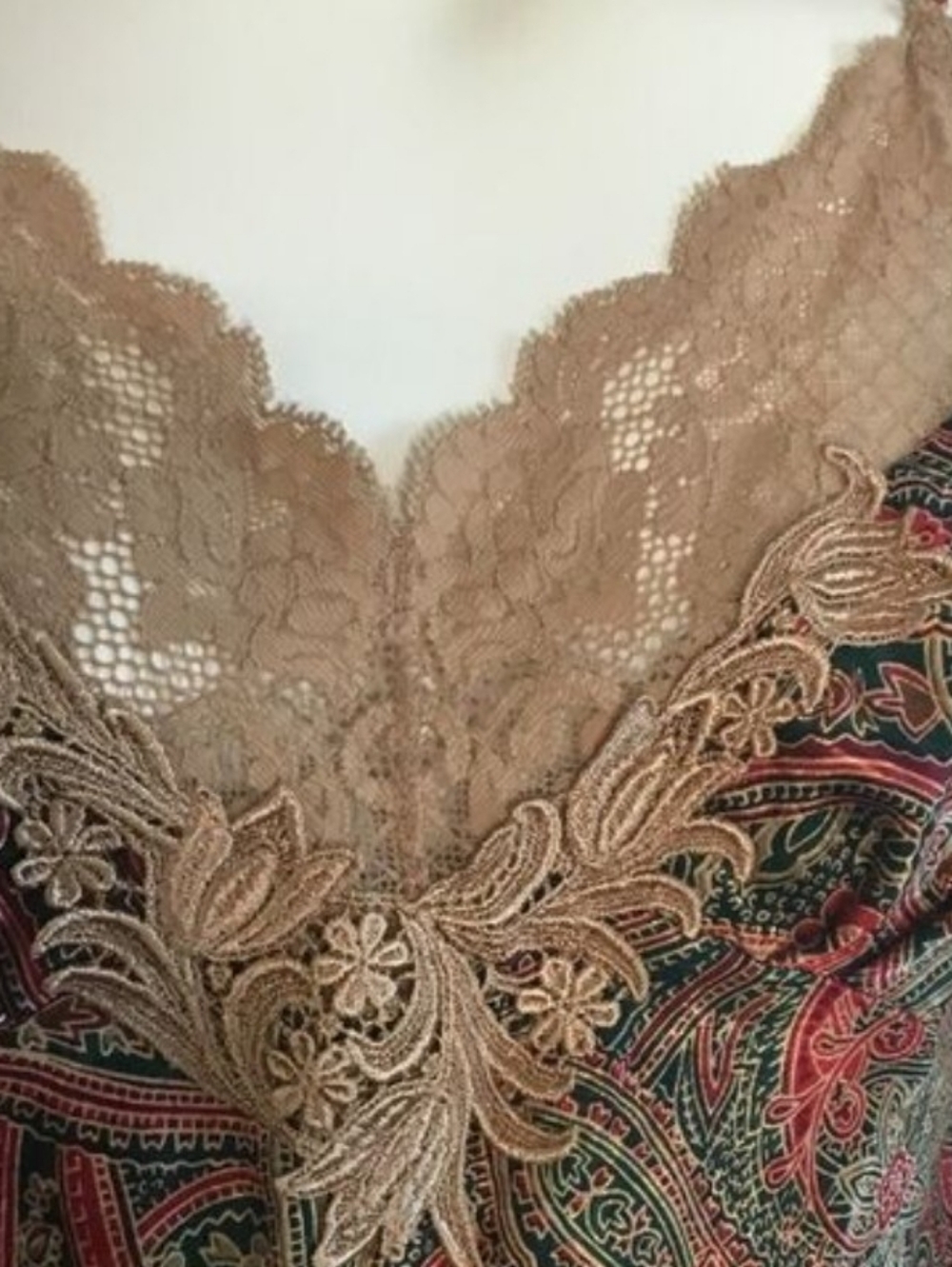 Victoria's Secret Paisley Satin Slip Dress in Red, Green and Beige Lace - Picture 4 of 7